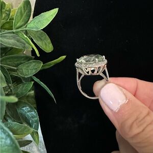 Large Green Amethyst Ring With CZ Surrounding. Set in Sterling Silver. Size 5.75
